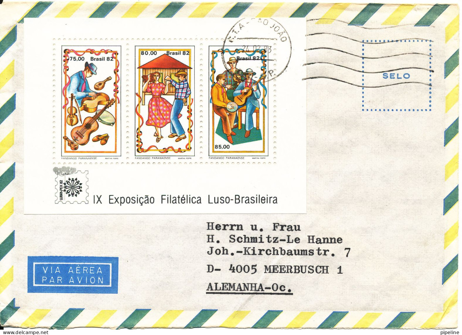 Brazil Air Mail Cover Sent To Germany 24-2-1983 With Souvenir Sheet Filatalic Exhibition Luso-Brasileira - Airmail