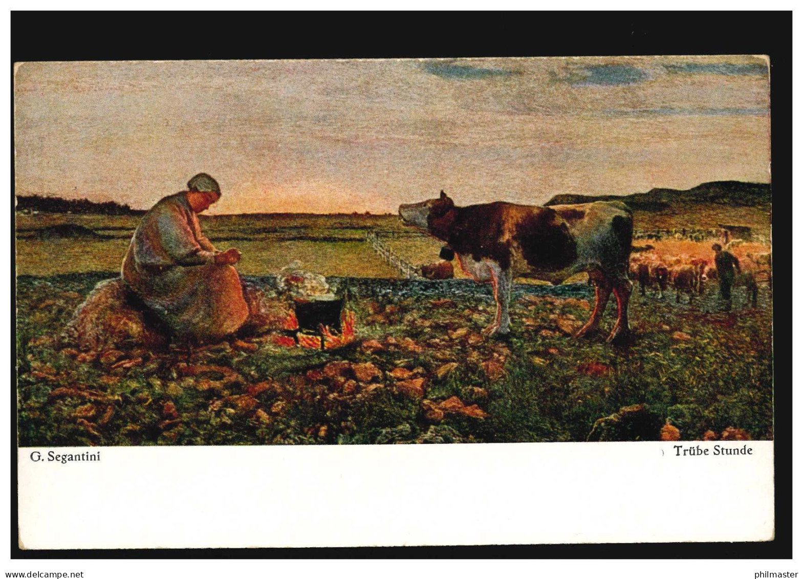 Künstler-AK G. Segantini: Trübe Stunde - Kochen Auf Dem Feld Rinder, Ungebraucht - Autres & Non Classés