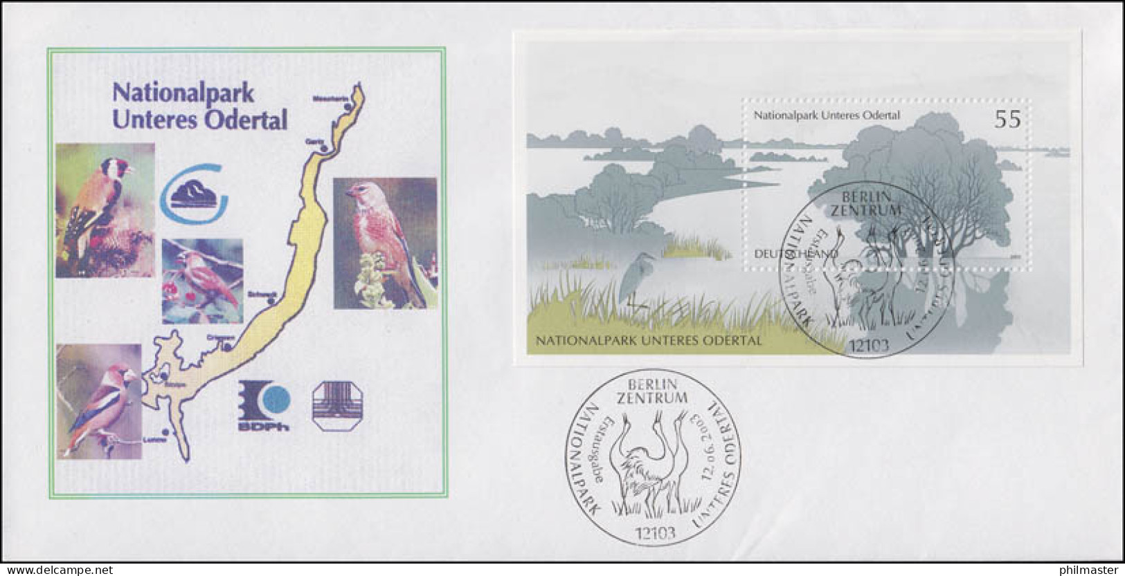 Block 62 Nationalpark Unteres Odertal, FDC Karte Und Vögel ESSt Berlin 12.6.2003 - Lettres & Documents