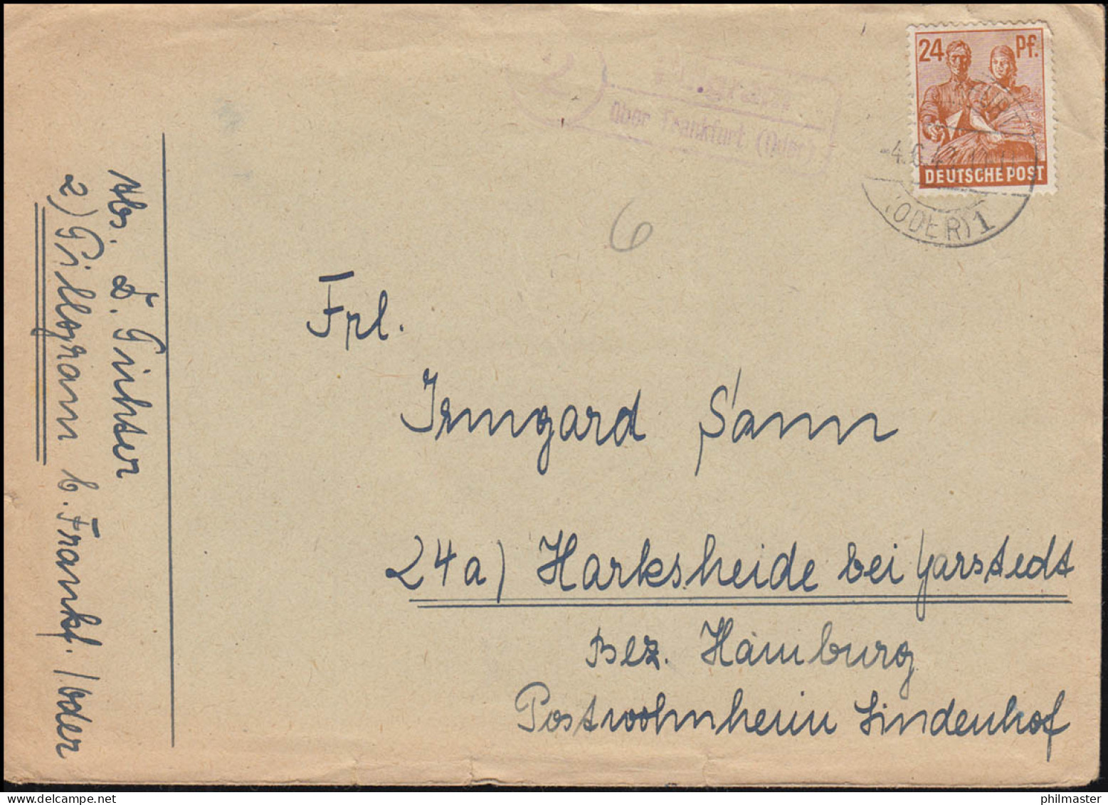 Landpost-Stempel Pillgram über FRANKFURT (ODER) 1 - 4.6.1948 Auf Brief - Autres & Non Classés