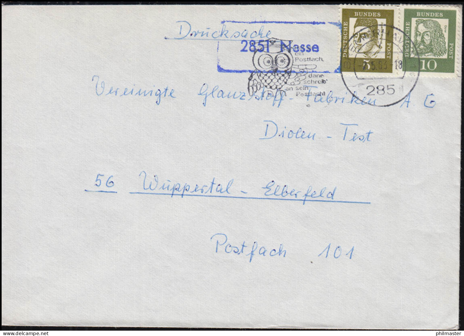 Landpost-Stempel 2851 Nesse Auf Drucksache BREMERHAVEN 2.5.1963 - Autres & Non Classés