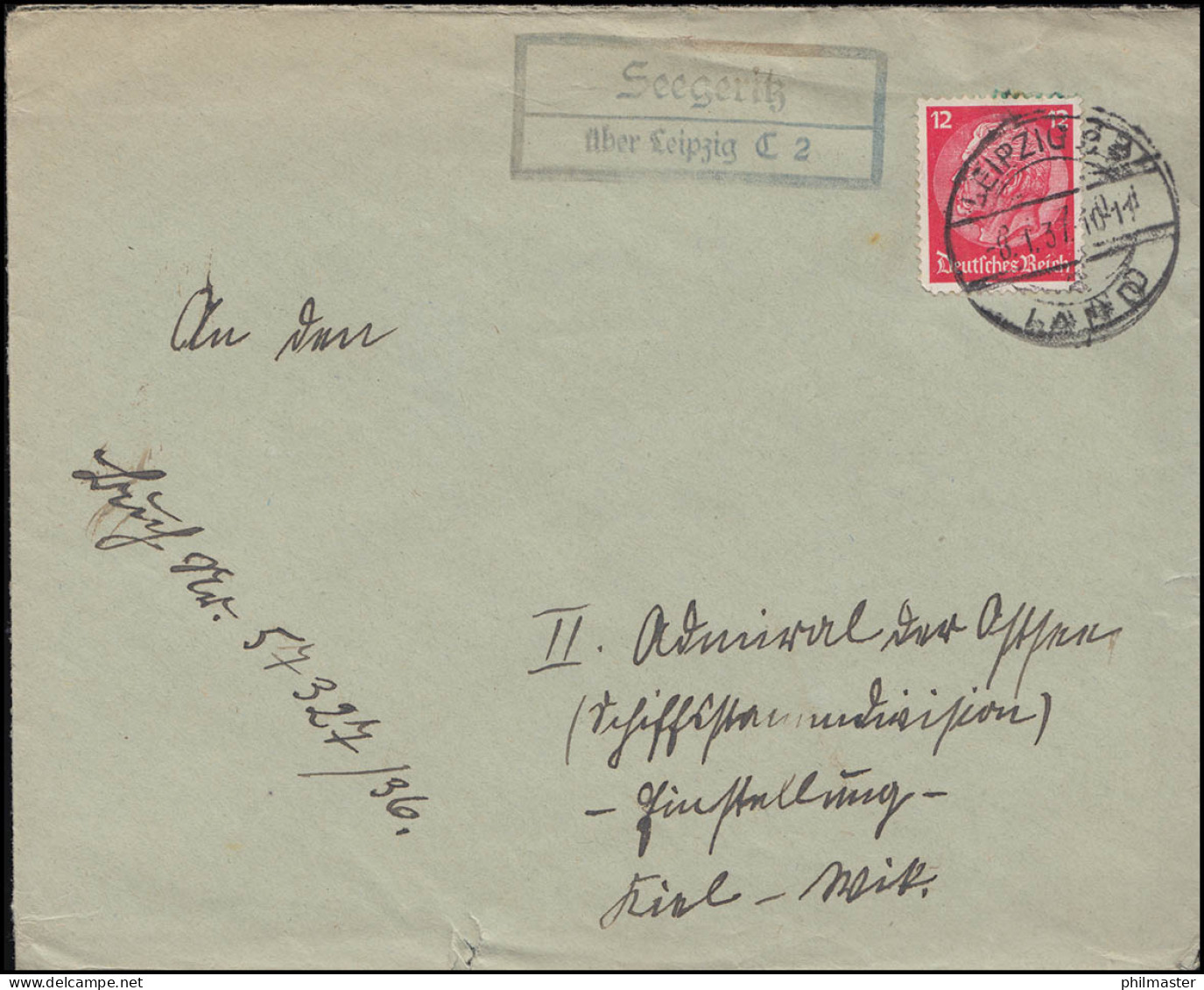 Landpost-Stempel Seegeritz über LEIPZIG C 2 LAND 8.1.37 Auf Brief Nach Kiel-Wyk - Lettres & Documents