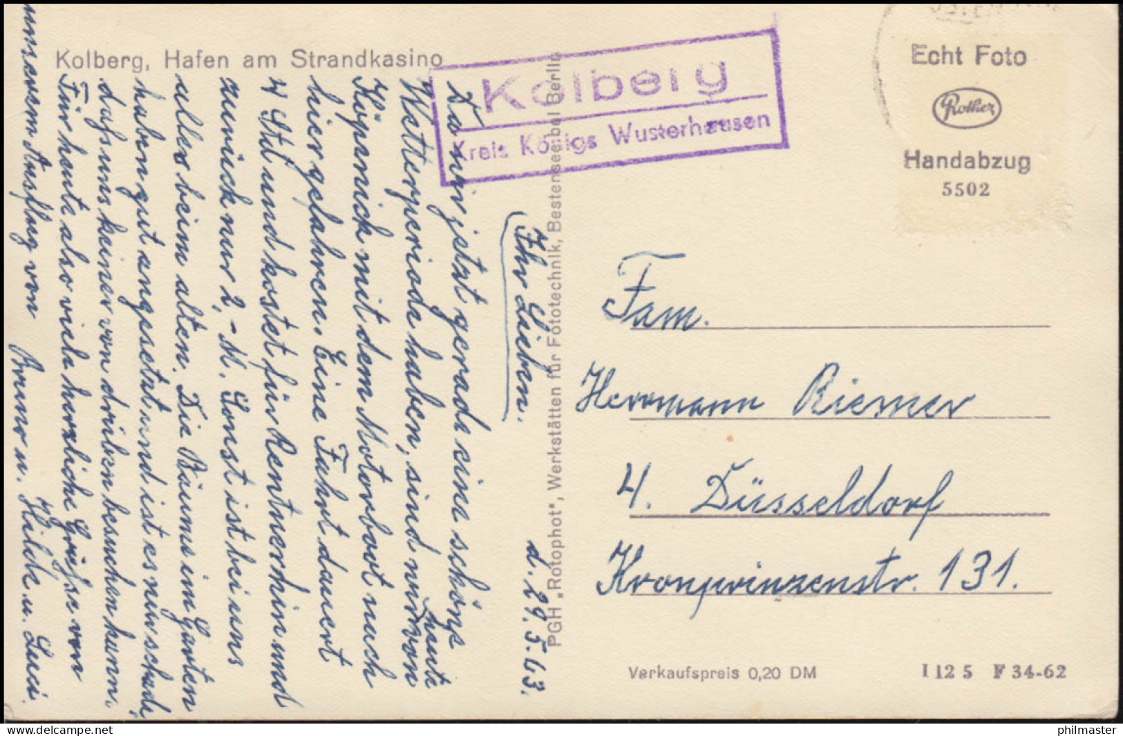 Landpost-Stempel Kolberg über Königs Wusterhausen 1963 Auf Passender AK  - Autres & Non Classés