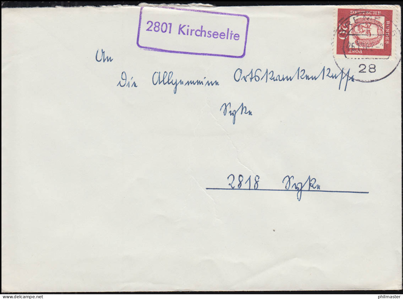 Landpost-Stempel 2801 Kirschseelte Auf Brief BREMEN 26.10.1962 Nach Syke - Autres & Non Classés