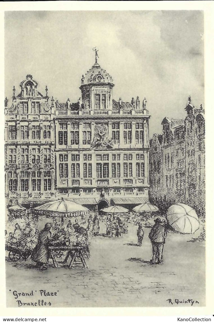 Brüssel, Grand Place, Illustration Signiert R. Quintyn, Nicht Gelaufen - Altri & Non Classificati