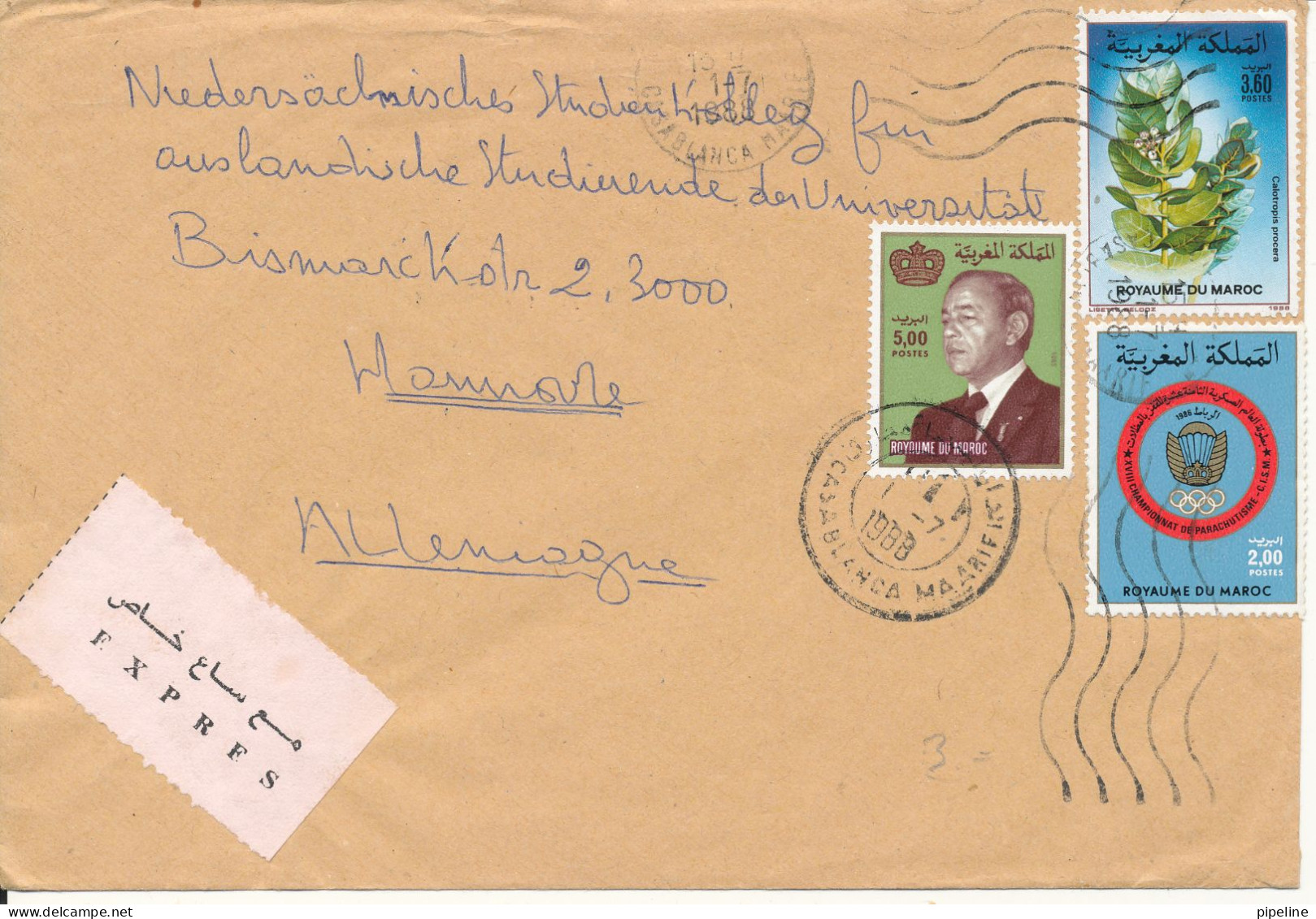 Morocco Cover Sent Express To Germany 1-7-1988 Topic Stamps - Marokko (1956-...)