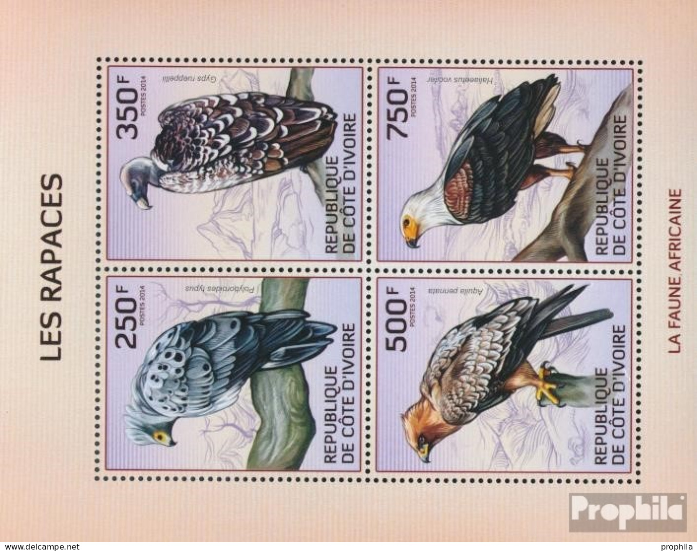 Elfenbeinküste 1554-1557A Kleinbogen (kompl.Ausg.) Postfrisch 2014 Greifvögel - Costa De Marfil (1960-...)