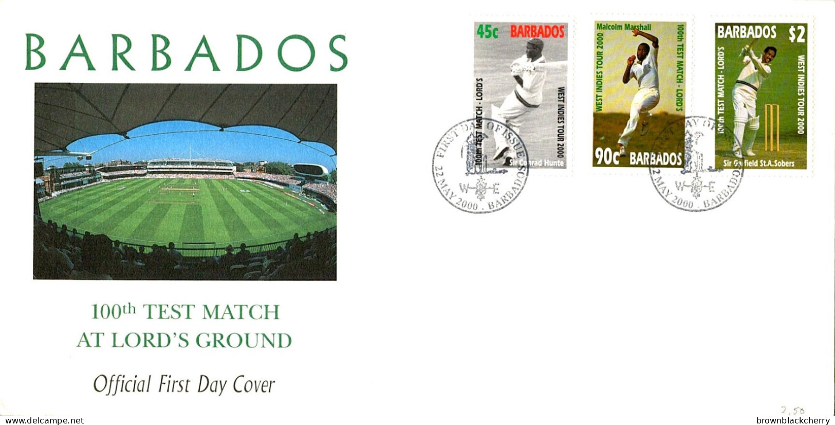 Barbados Cricket Fdc Hunts Malcolm Marshall Sobers Lords Ground Test Match - Cricket