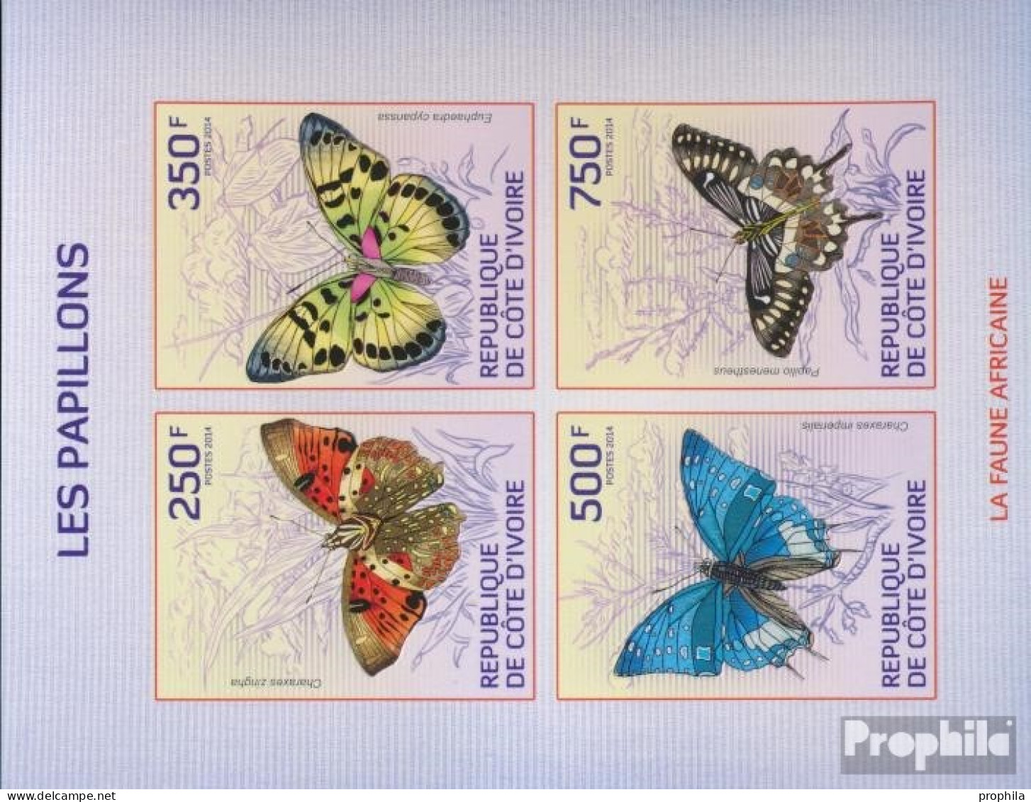 Elfenbeinküste 1504-1507B Kleinbogen (kompl.Ausg.) Ungezähnte Marken Postfrisch 2014 Schmetterlinge - Côte D'Ivoire (1960-...)