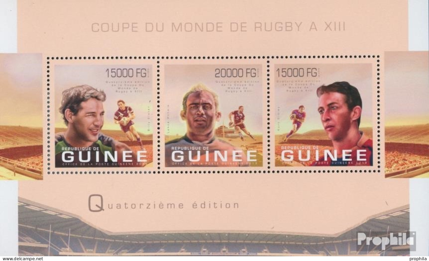 Guinea 9934-9936 Kleinbogen (kompl. Ausgabe) Postfrisch 2013 Rugby - Guinée (1958-...)