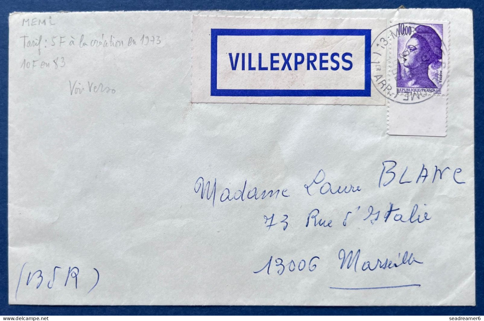 CREATION DU SERVICE " VILLEXPRESS " A MARSEILLE Lettre Liberté De Gandon N°227610 FR Violet RR - 1982-1990 Liberté De Gandon