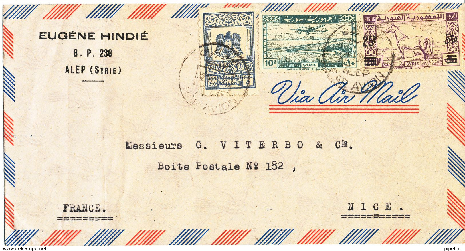 Syria Air Mail Cover Sent To France 22-11-1949 Good Franked Topic Stamps (the Cover Is Light Folded In The Left Side) - Syria