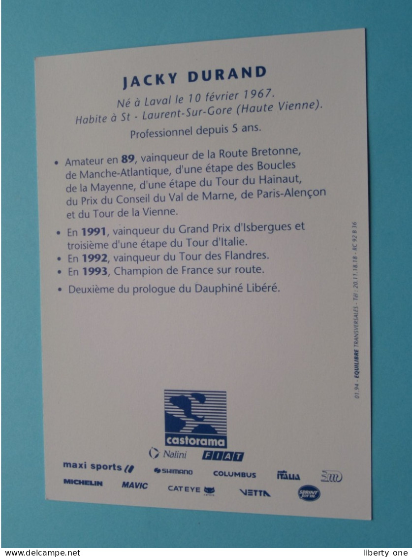 Jacky DURAND > Team CASTORAMA 1994 ( Zie / Voir SCANS ) Nieuw ! - Cycling