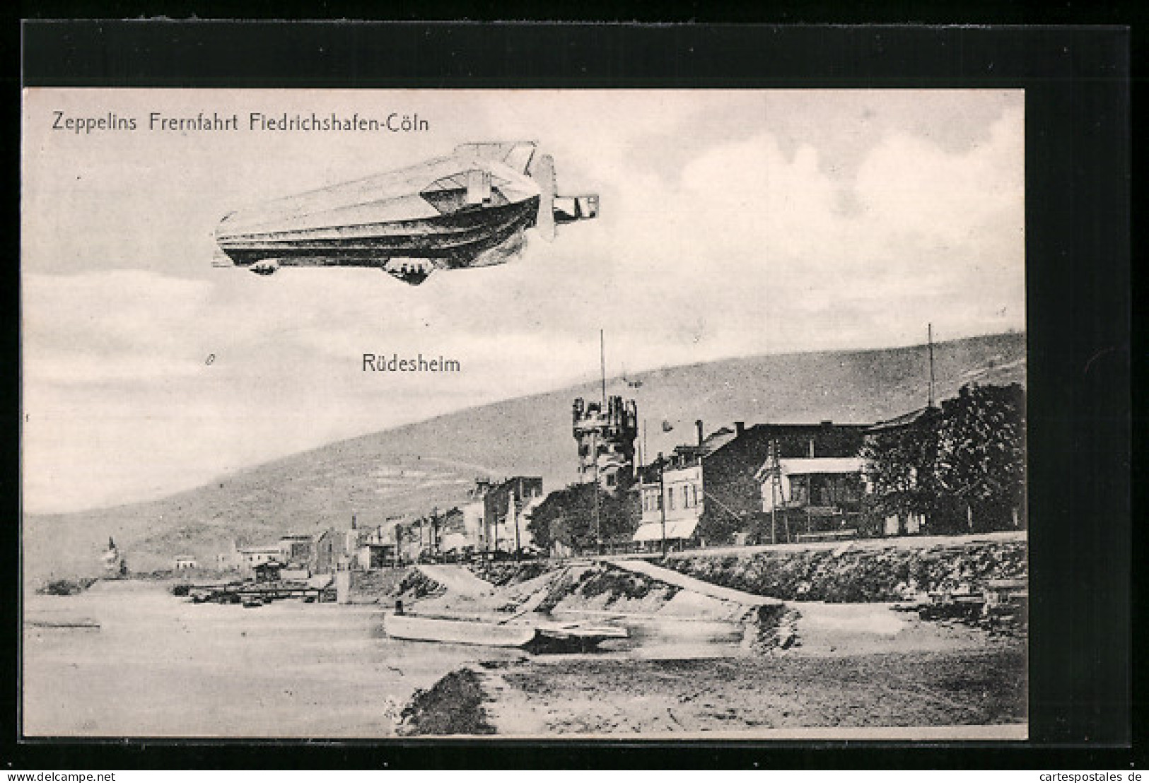 AK Rüdesheim, Zeppelins Fernfahrt Friedrichshafen-Cöln  - Dirigibili