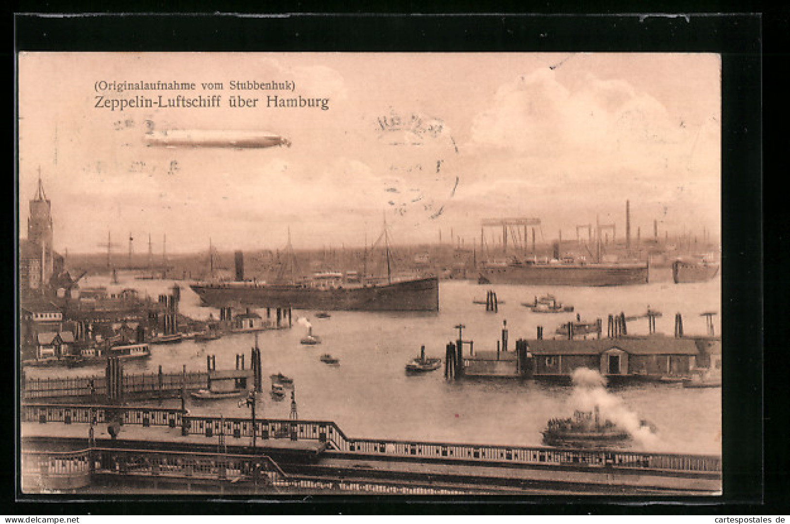 AK Hamburg, Zeppelin-Luftschiff über Dem Hafen  - Airships