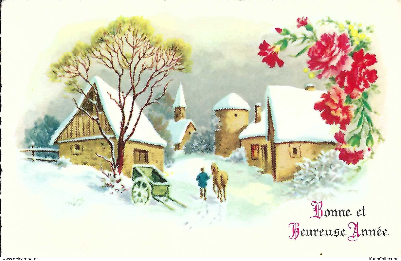 Bonne Et Heureuse Année, Winterliches Dorf, Rückseite Beschrieben 1963 - Año Nuevo