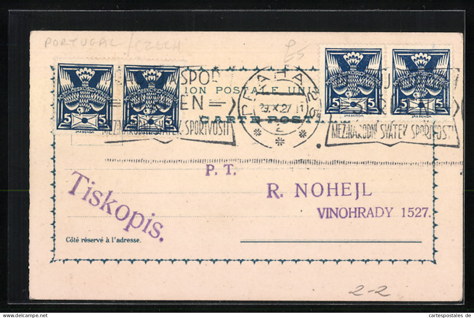 Lithographie Portugal, Briefmarken Und Wappen Mit Krone  - Briefmarken (Abbildungen)