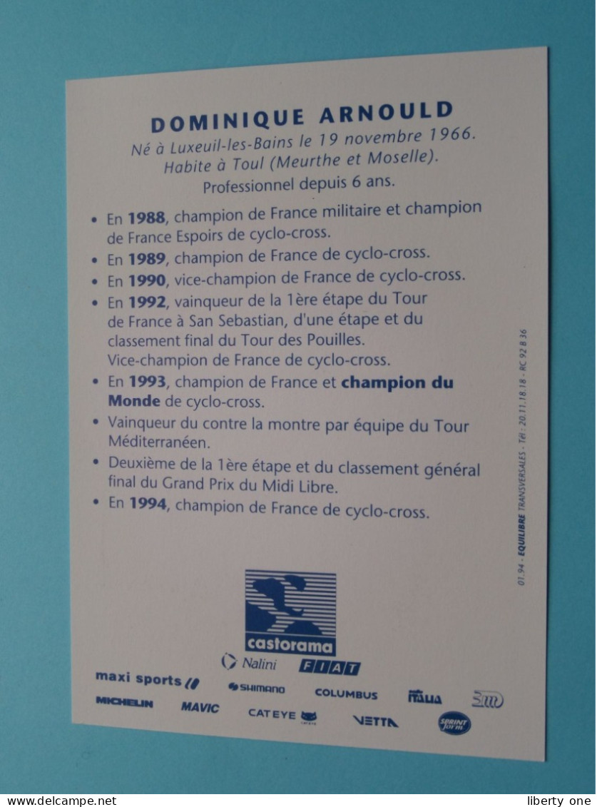 Dominique ARNOULD > Team CASTORAMA 1994 ( Zie / Voir SCANS ) Nieuw ! - Wielrennen