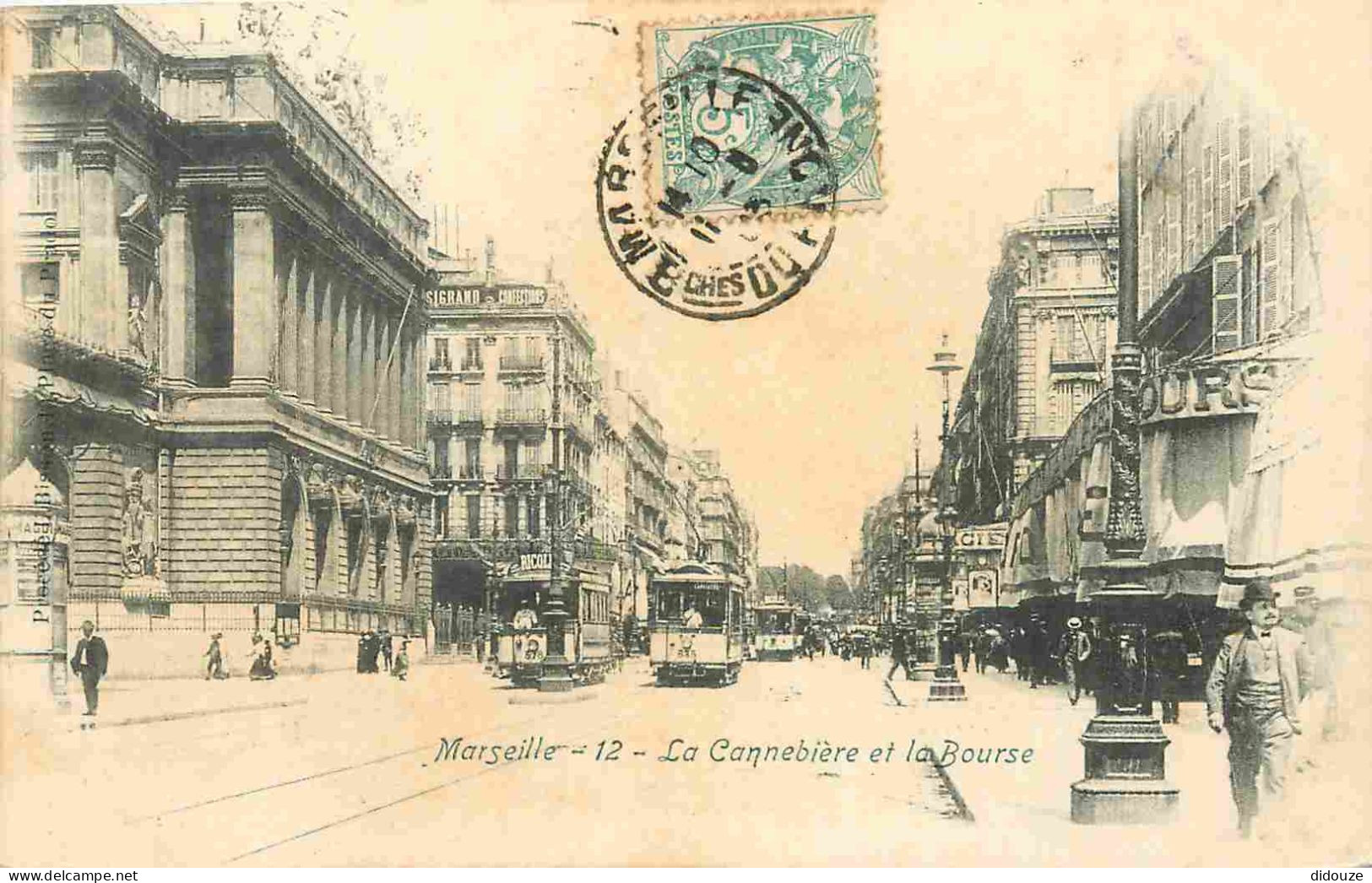 13 - Marseille - La Cannebière Et La Bourse - Animée - Tramway - Précurseur - CPA - Oblitération Ronde De 1903 - Voir Sc - Canebière, Centro