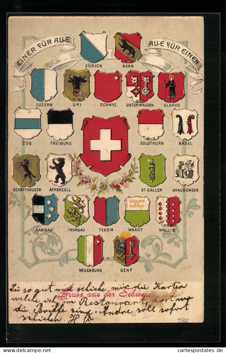 AK Schweiz, Wappen Von Bern, Vaud U. Appenzell  - Genealogia