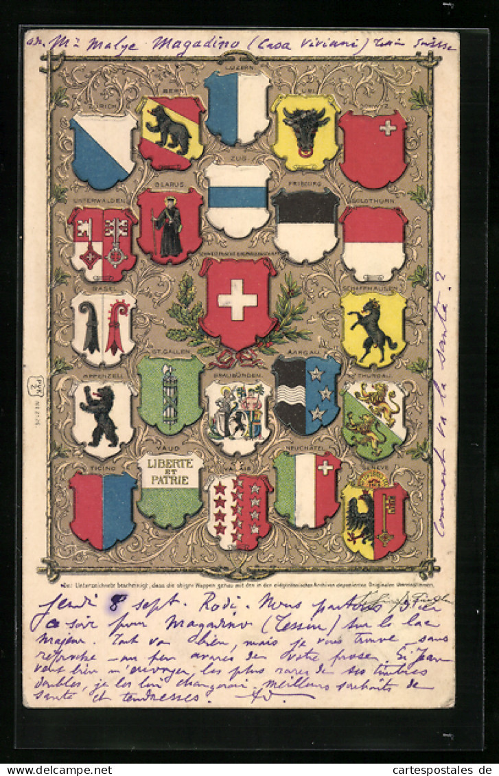 Künstler-AK Glarus, Wappen Von Ticino, Thurgau Und Solothurn  - Genealogie