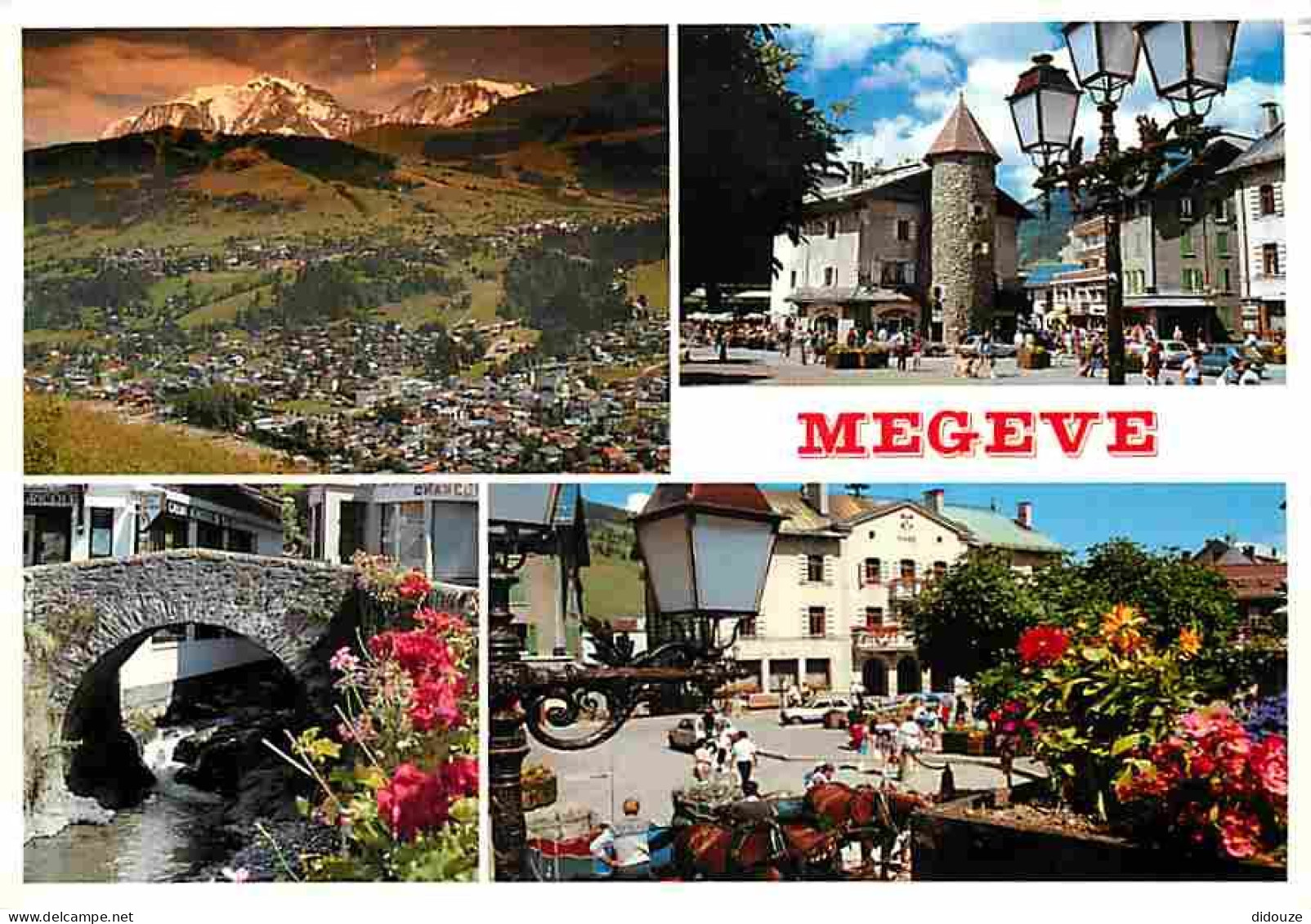 74 - Mégève - Multivues - Pont - Chevaux - Flamme Postale - CPM - Voir Scans Recto-Verso - Megève