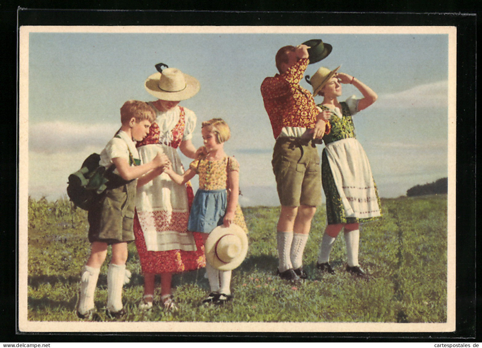 AK Reklame Für Indanthren-gefärbte Kleidung, Familie Auf Wiese  - Werbepostkarten