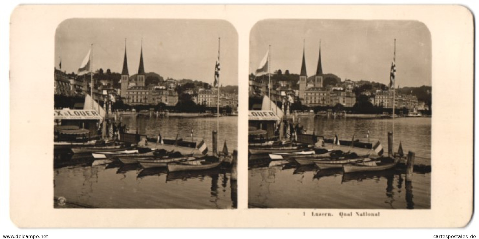 Stereo-Fotografie NPG, Berlin, Ansicht Luzern, Quai National Mit Blick Zum Hotel National  - Stereoscopic