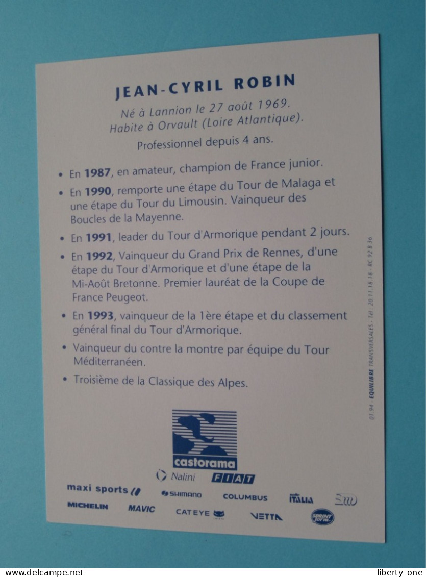 Jean-Cyril ROBIN > Team CASTORAMA 1994 ( Zie / Voir SCANS ) Nieuw ! - Ciclismo