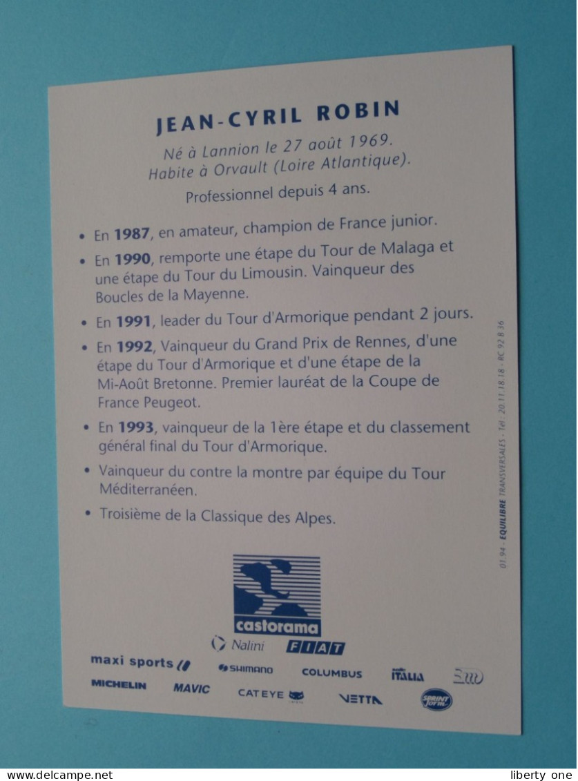 Jean-Cyril ROBIN > Team CASTORAMA 1994 ( Zie / Voir SCANS ) Nieuw ! - Wielrennen