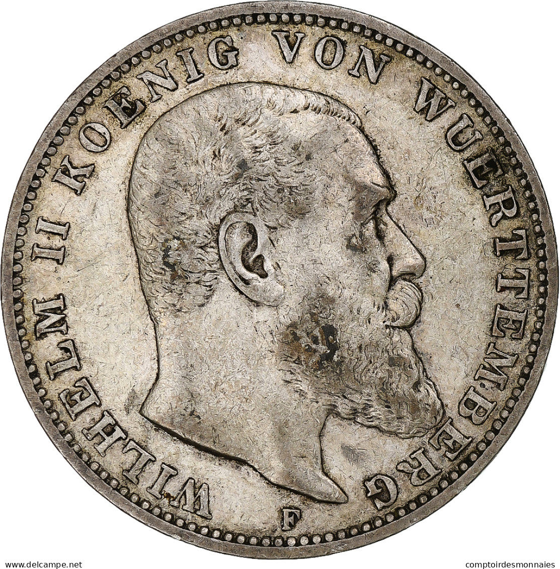 Etats Allemands, WURTTEMBERG, Wilhelm II, 3 Mark, 1909, Stuttgart, Argent, TTB+ - Autres & Non Classés