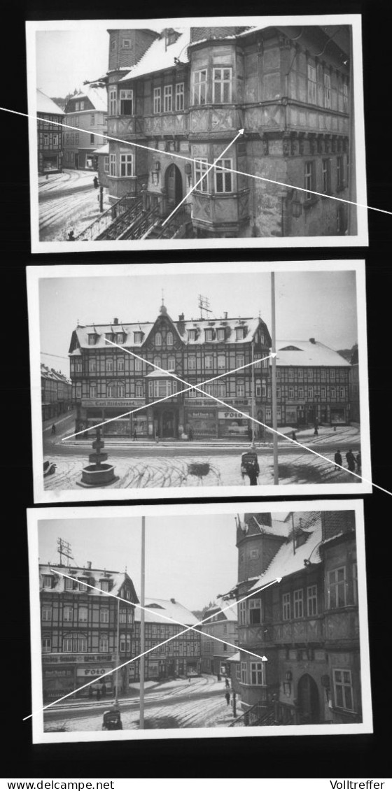 3x Orig. Foto Februar 1937 Wernigerode Ortspartie Foto Geschäft Carl Hildebrand Kurt Raeck Mercedes Schuhe Ua. - Wernigerode