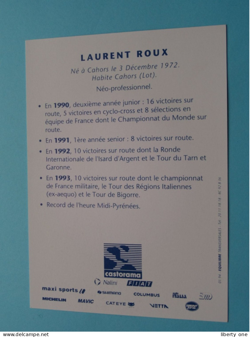 Laurent ROUX > Team CASTORAMA 1994 ( Zie / Voir SCANS ) Nieuw ! - Cyclisme
