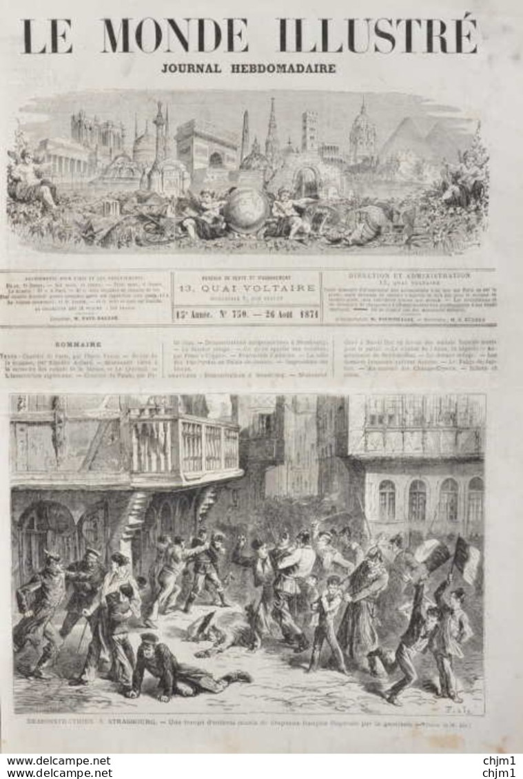 Les Démonstrations à Strasbourg - Une Troupe D'enfants Munis De Drapeau Francais - Page Original  1871 - Historische Dokumente