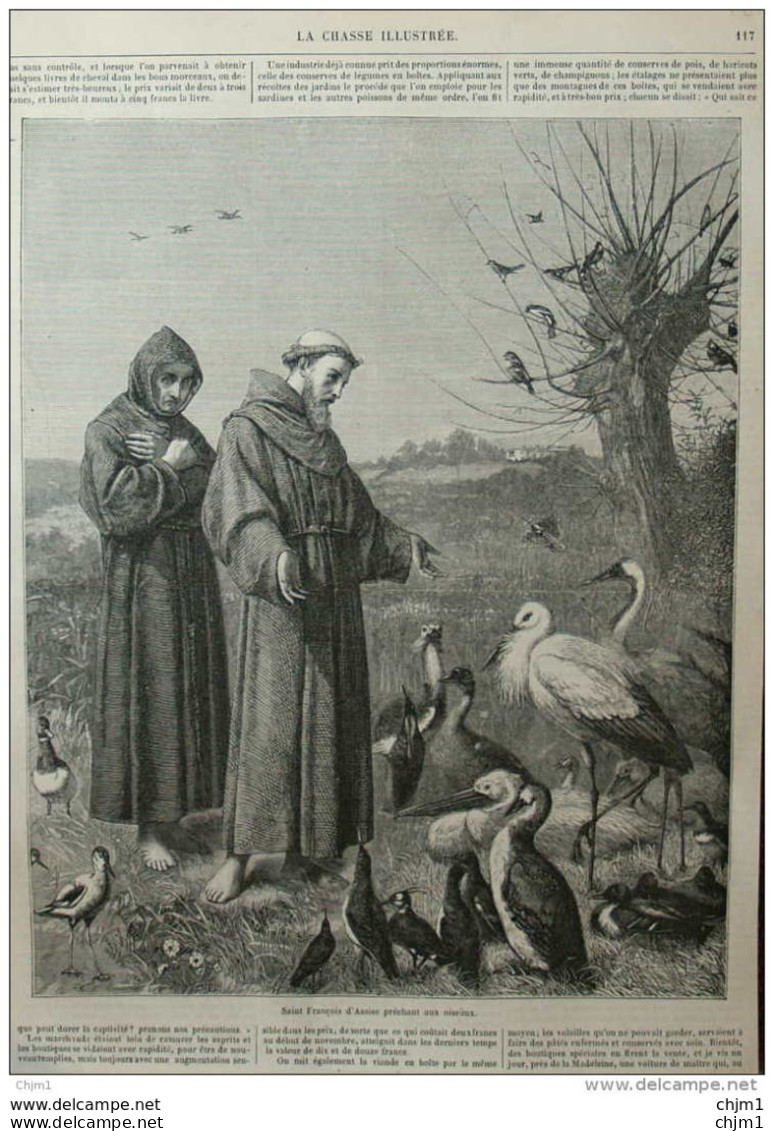 Saint Francois D'Assise Préchant Aux Oiseaux - Page Original 1871 - Historische Dokumente