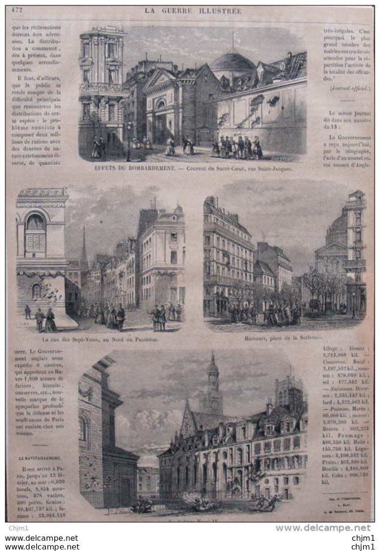 Effets Du Bombardement - Couvent Du Sacré-Coeur - Harcourt, Place De La Sorbonne - Page Original 1871 - Historische Dokumente