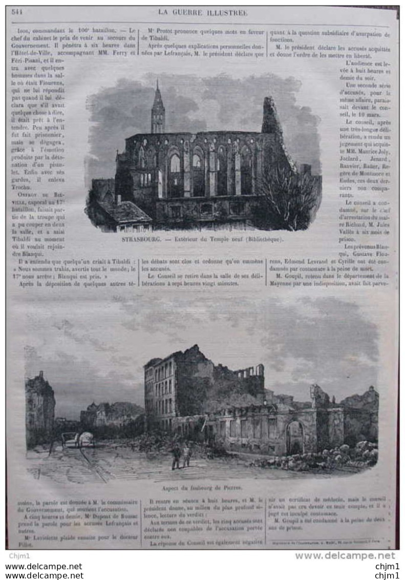 Strasbourg - Extérieur Du Temple Neuf - Aspect Du Faubourg De Pierres - Page Original 1871 - Historische Dokumente