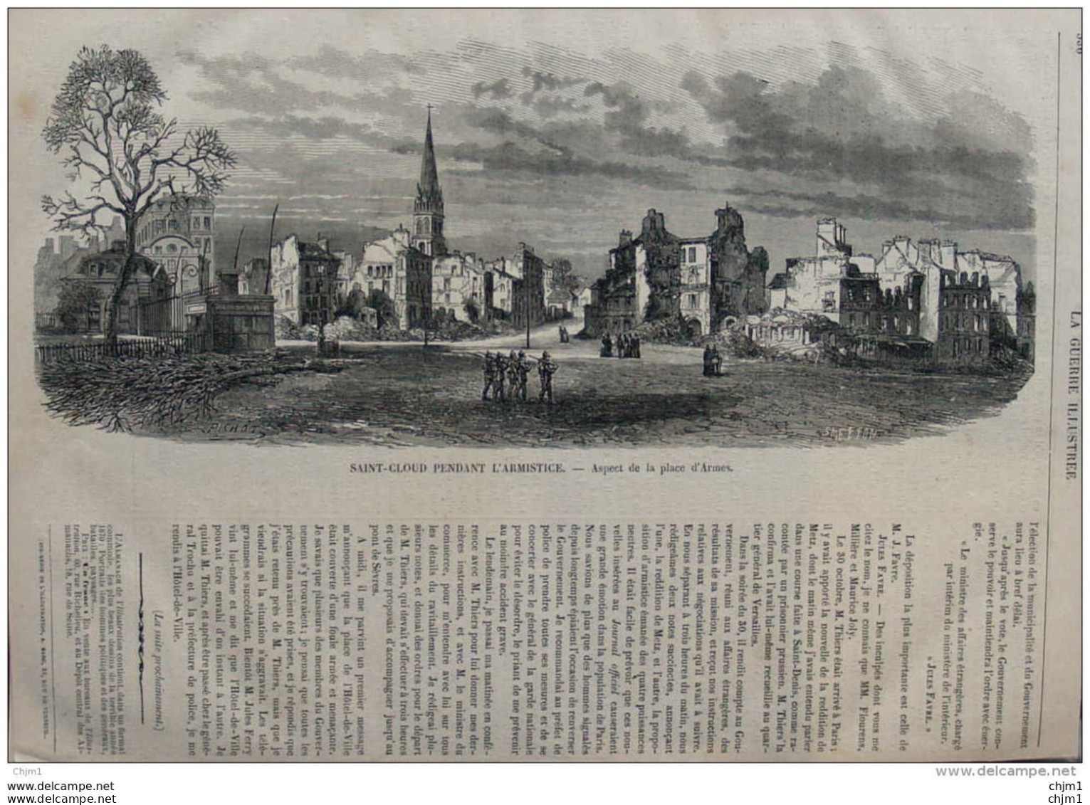 Saint-Cloud Pendant L'armistice - Aspect De La Place Des D'Armes - Page Original 1871 - Historische Dokumente