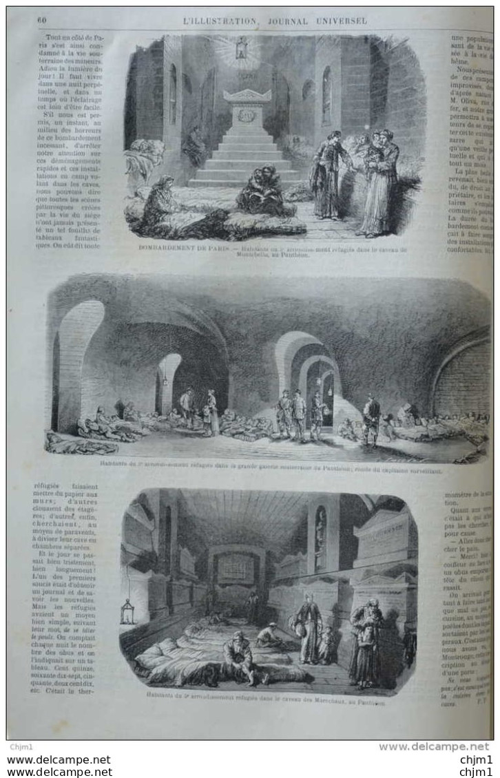 Bombardement De Paris - Habitants Réfugiés Dans Les Caveau Des Maréchaux - Page Original 1871 - Historische Dokumente