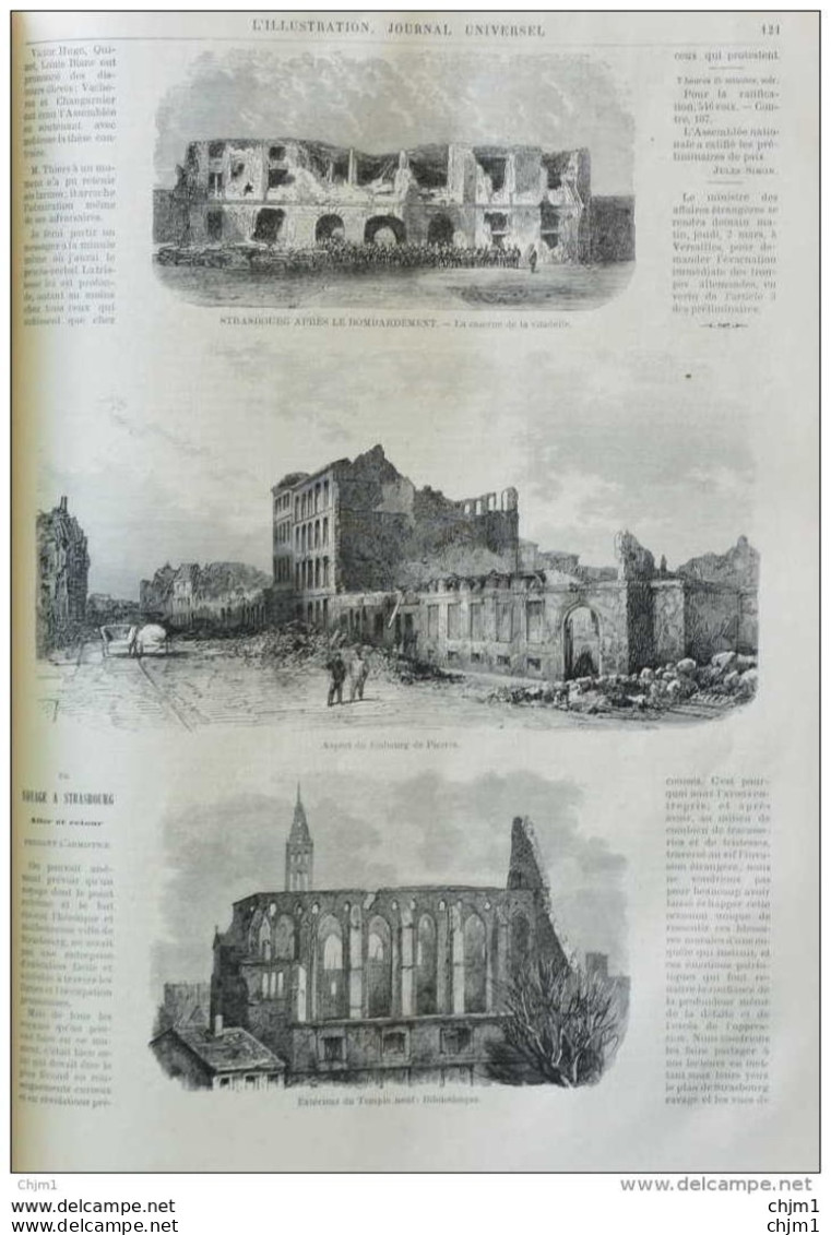 Strasbourg Après Le Bombardement - Aspect Du Faubourg De Pierres - Page Original 1871 - Historische Dokumente