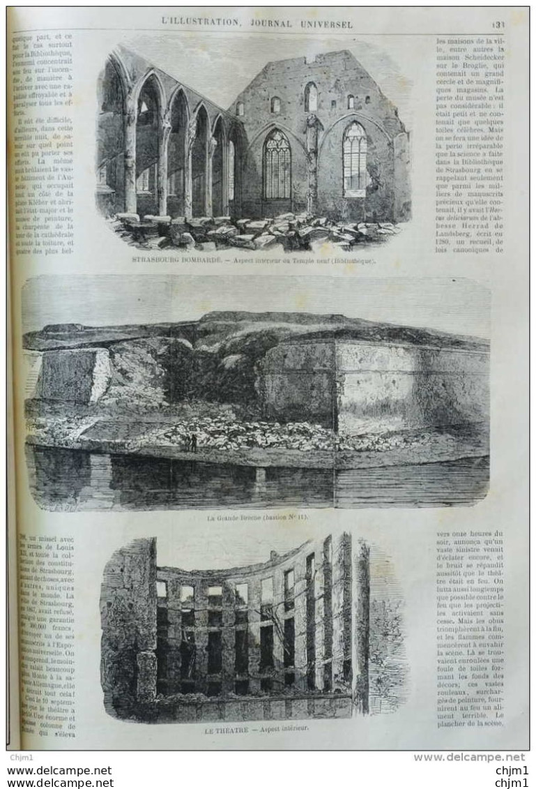 Strasbourg Après Le Bombardement - La Grande Brèche - Le Théâtre - Page Original 1871 - Historische Dokumente