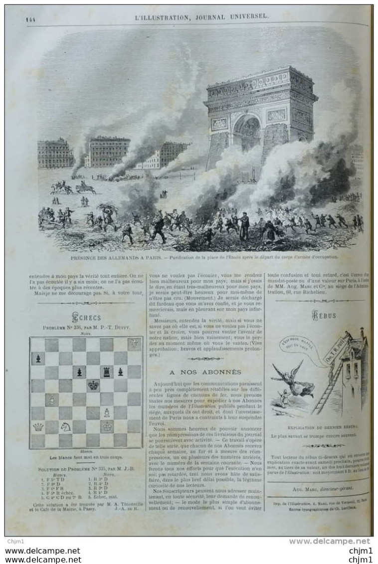 Présence Des Allemands à Paris - Purification De La Place De L'étoile - Page Original 1871 - Historische Dokumente