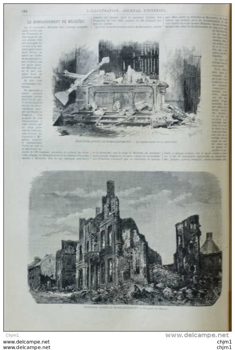 Mézières Après Le Bombardement - La Place De L'église  -page Original 1871 - Historische Dokumente