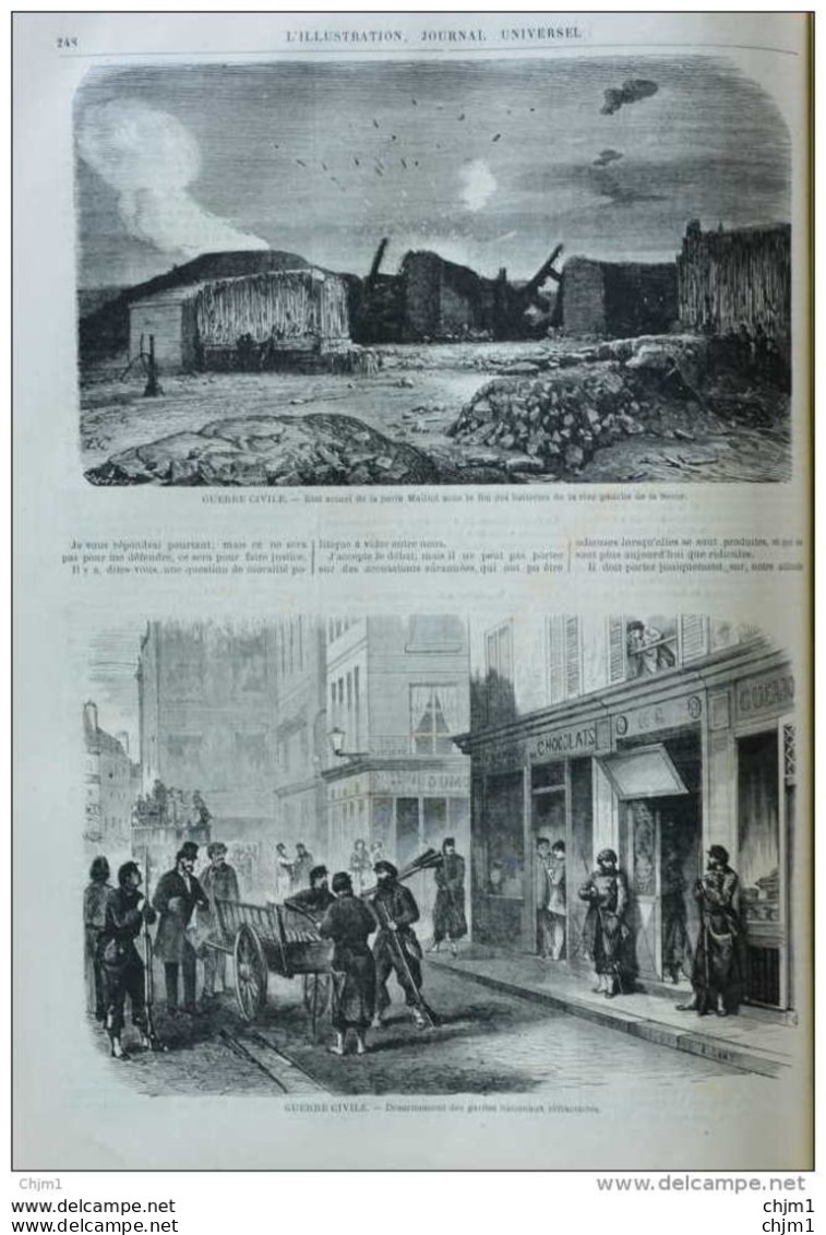 Guerre Civile - état Actuel De La Port Maillot - Page Original 1871 - Historische Dokumente