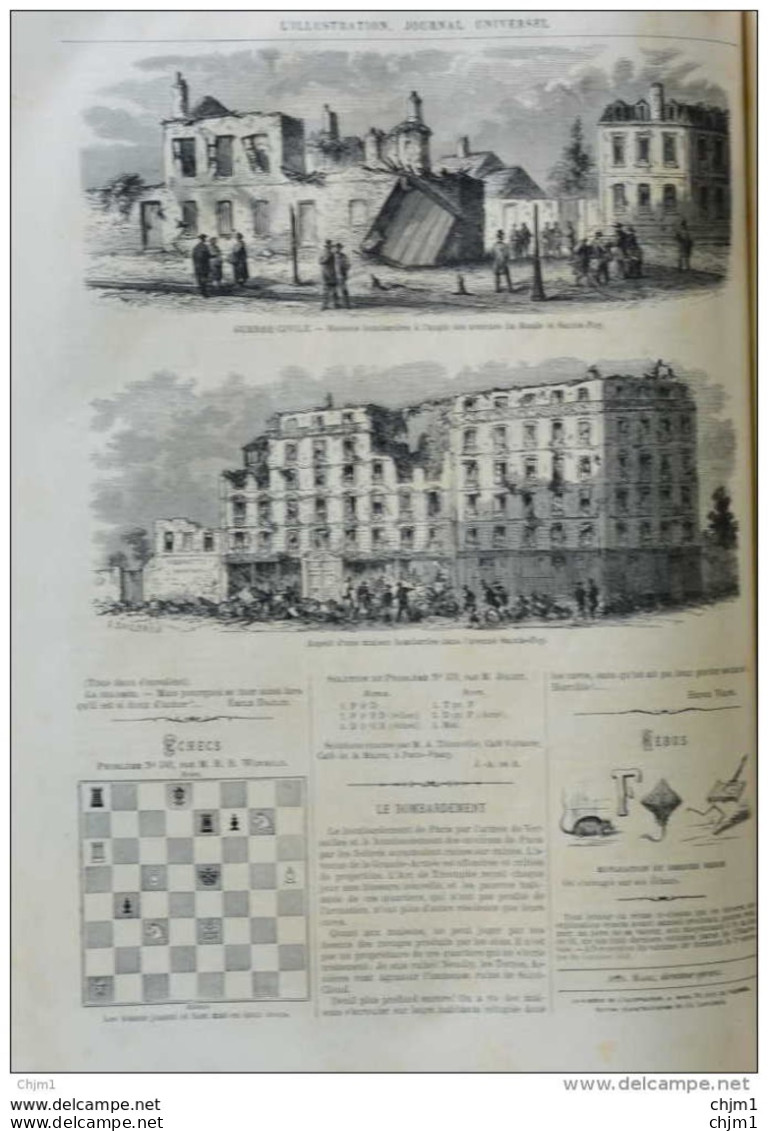 Guerre Civile - Maisons Bombardées à L'angle Des Avenues Du Roule Et Sainte-Foy - Page Original 1871 - Historische Dokumente