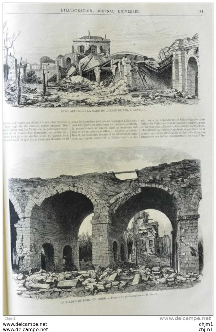 état Actuel De La Gare Du Chemin De Fer à Auteuil - Page Original 1871 - Historische Dokumente