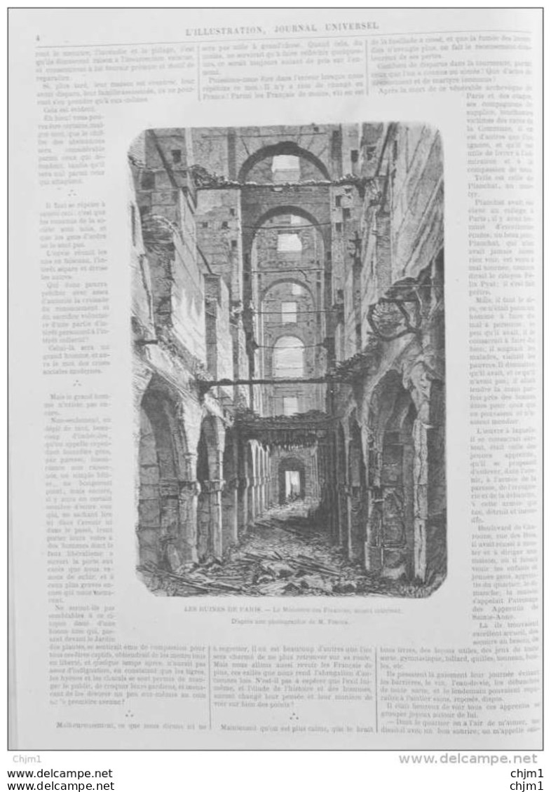 Les Ruines De Paris - Le Ministère Des Finances, Aspect Intérieur - Page Original 1871 - Historische Dokumente