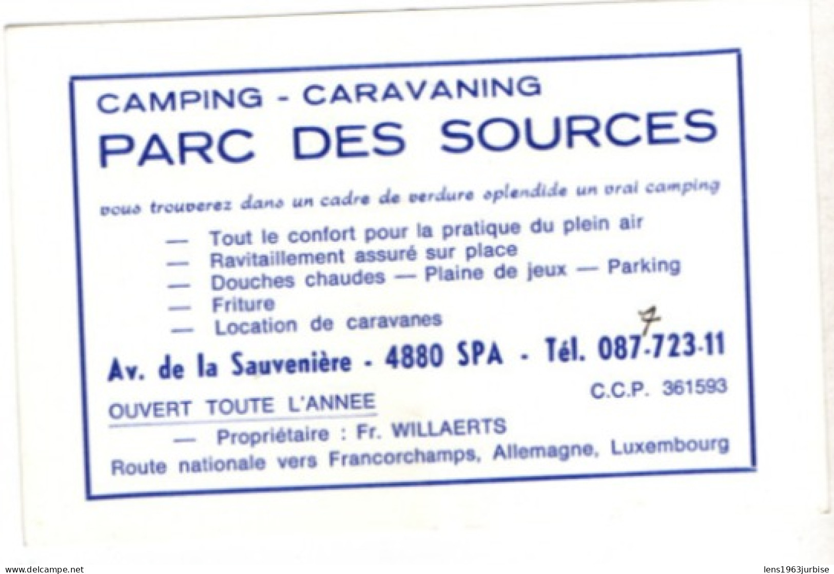 Spa , Camping - Caravaning , Parc Des Sources , Carte Publicitaire , Pli Dans Le Milieu - Spa