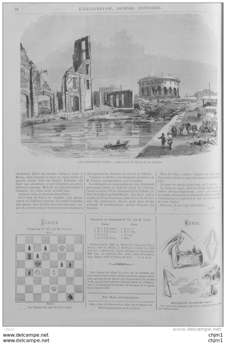 Les Ruines De Paris - état Actuel Des Docks De La Villette - Page Original 1871 - Historische Dokumente