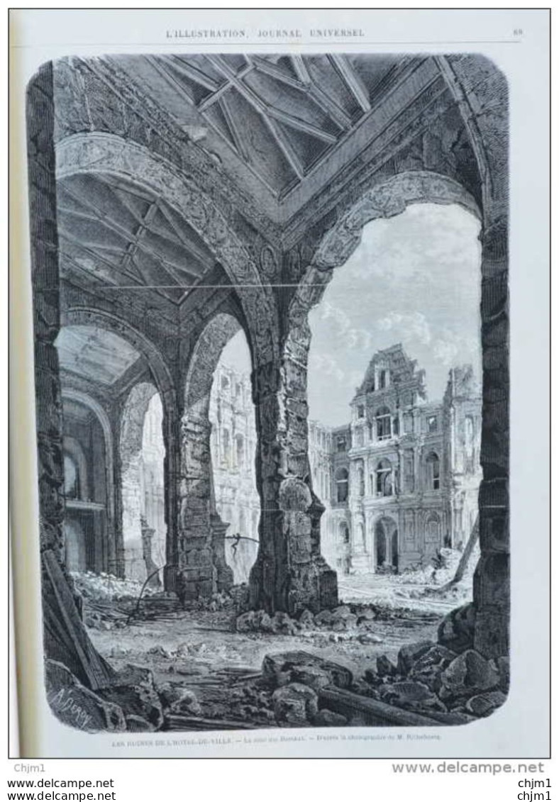 Les Ruines De Paris - Les Ruines De L'Hôtel-de-Ville - La Cour Des Bureaux - Page Original 1871 - Historische Dokumente